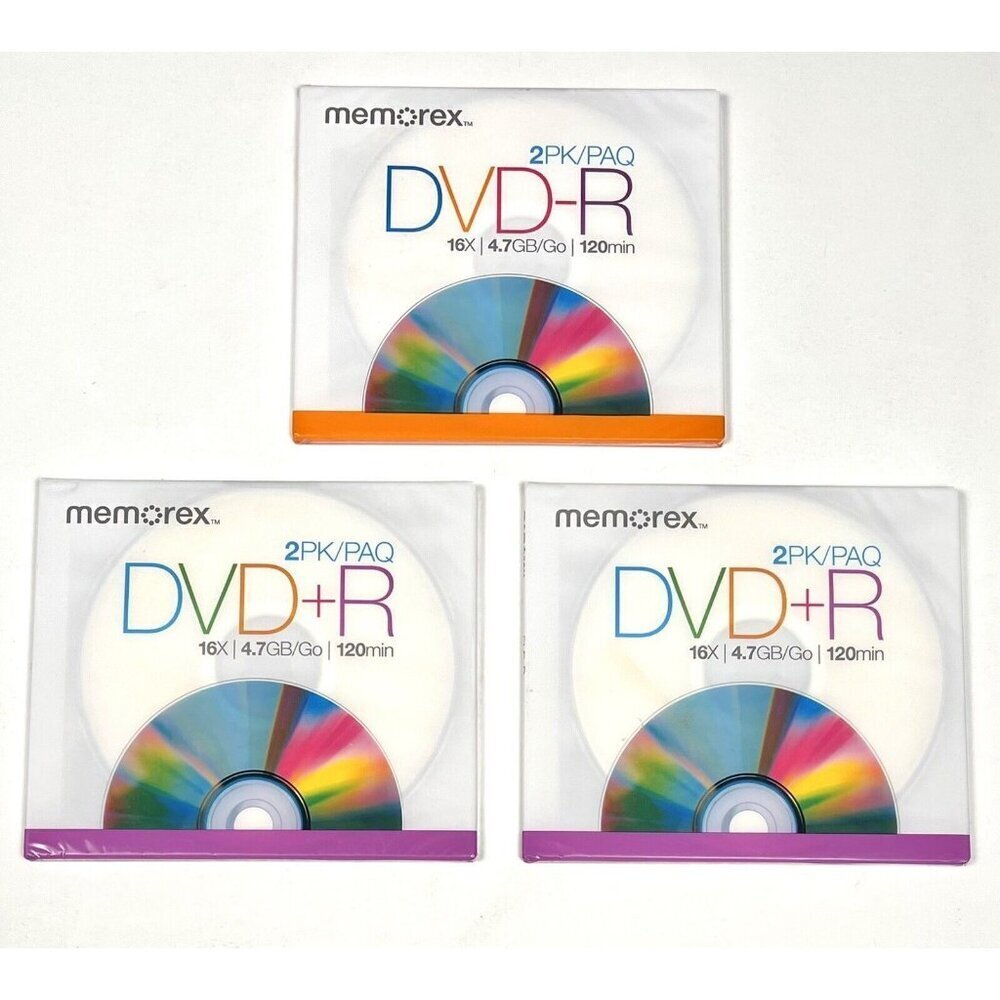 LOT 3 MEMOREX 2pk (6 Total) 16X 4.7GB/Go 120min DVD+R DVD Plus R NIP NEW Sealed